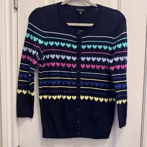 Talbots Multicolor Heart Pattern Cardigan XS knitwear pastel preppy lightweight